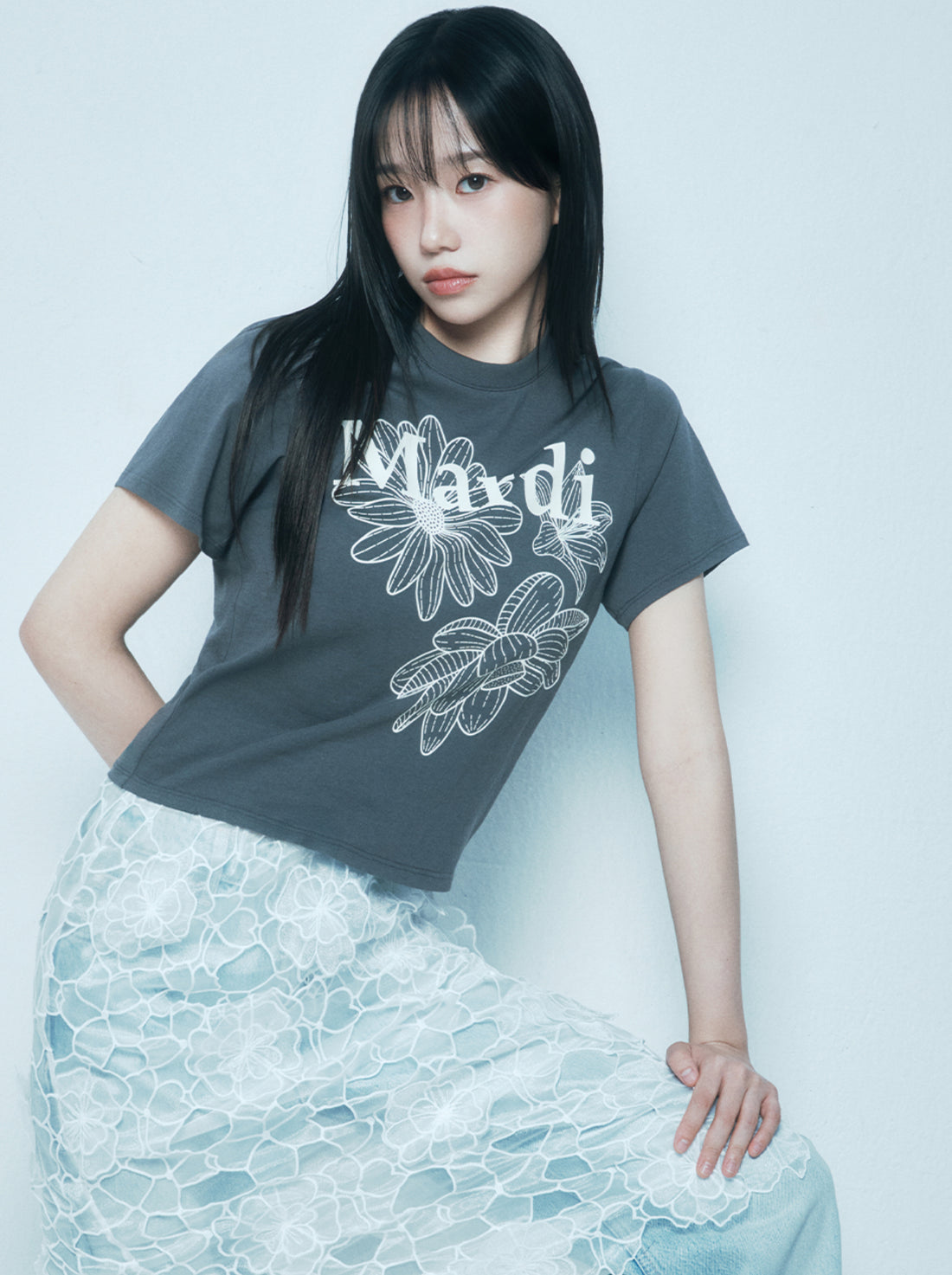 韓國 Mardi Mercredi SLIM TSHIRT TRIPLE FLOWER【MM140】