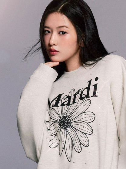 韓國 Mardi Mercredi SWEATSHIRT FLOWERMARDI STONE EMBELLISHED【MM004】