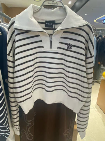 韓國 Mark Gonzales Women's Club Stripe Half Zip-Up Sweatshirt【MG131】