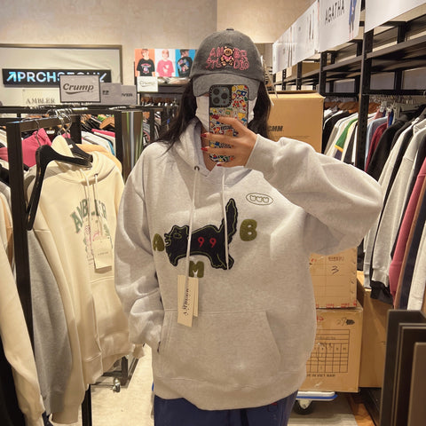 韓國 Ambler Cat Embroidered Hoodie【AR048】 - STT Mall HK 靚太網購