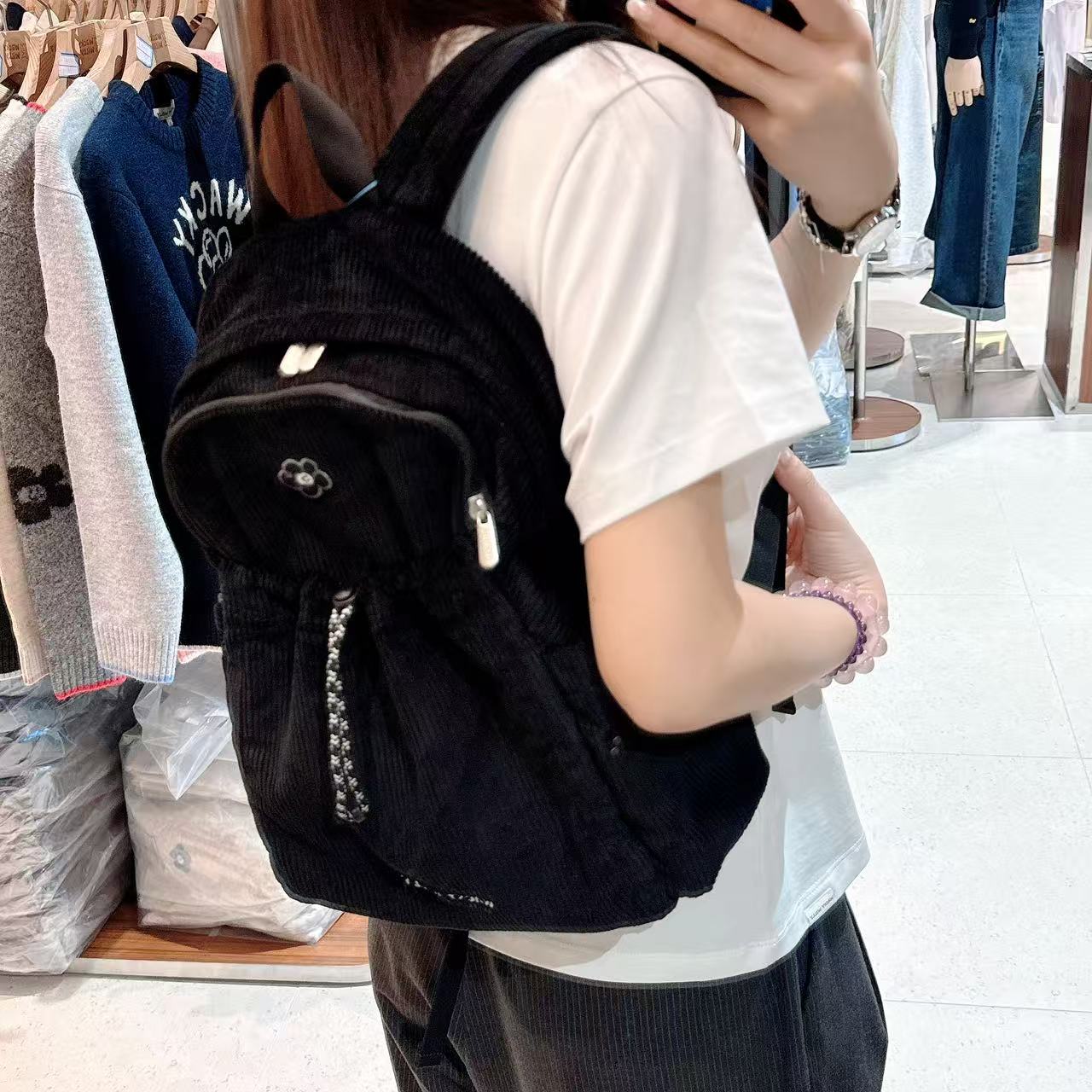 韓國 Wacky Willy Women's Lily Wappen Corduroy Backpack【WW055】