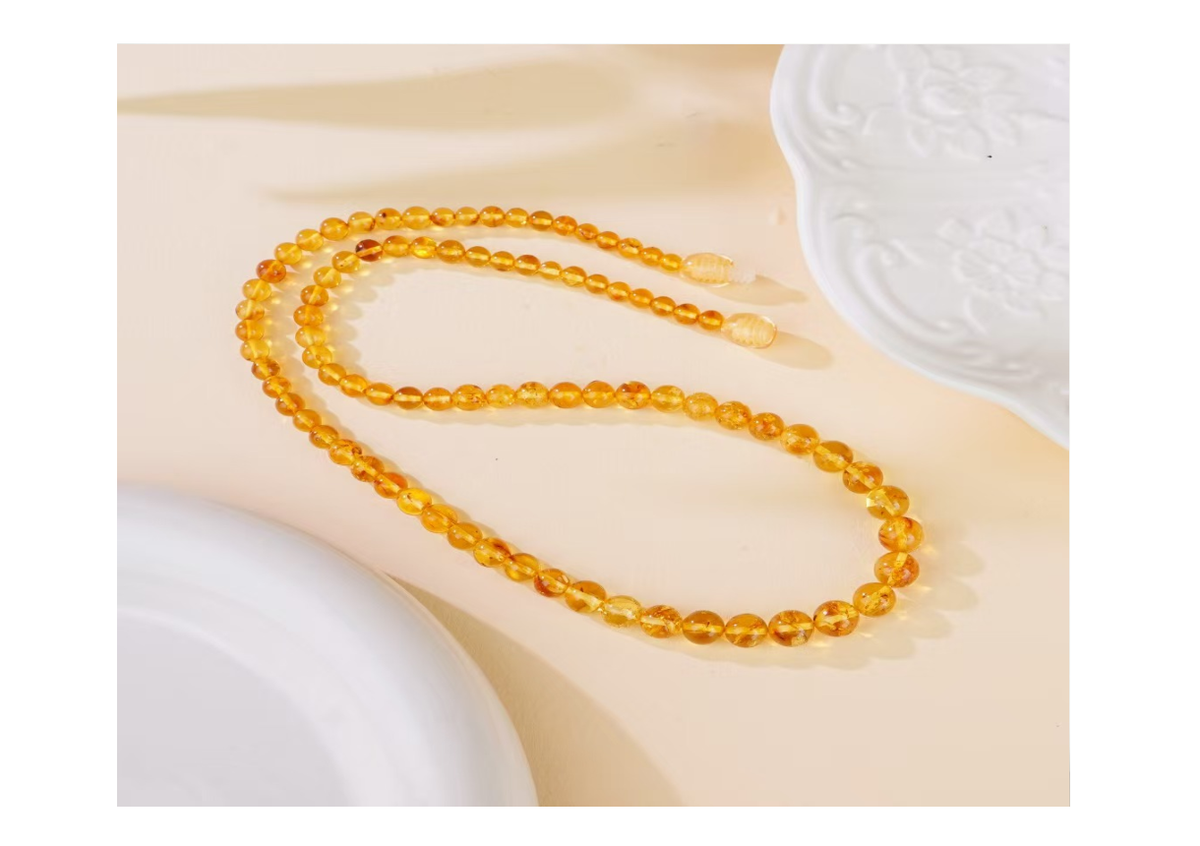 琥珀花珀圓珠塔鏈 4-6+mm【SE631】