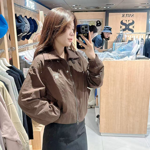 韓國 Satur (W) Maroon Nylon Crop Bomber Jacket【SR130】