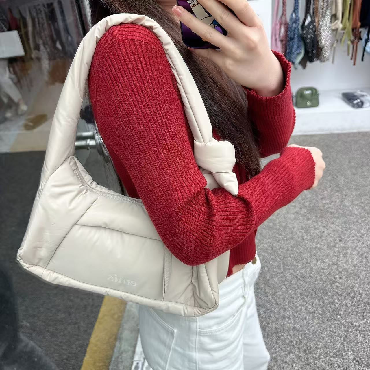 韓國 EMIS Padded Zip Pocket Shoulder Bag【ES094】