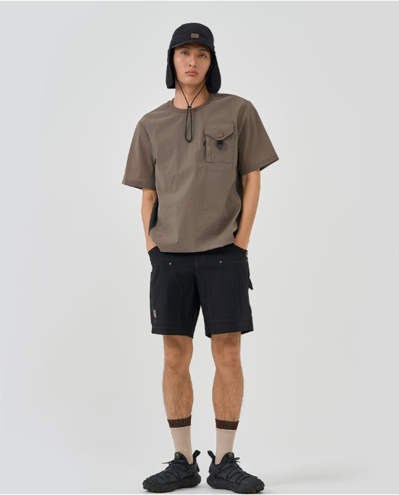 韓國 BBC Pocket Color Block Woven Round T-shirt【BC095】