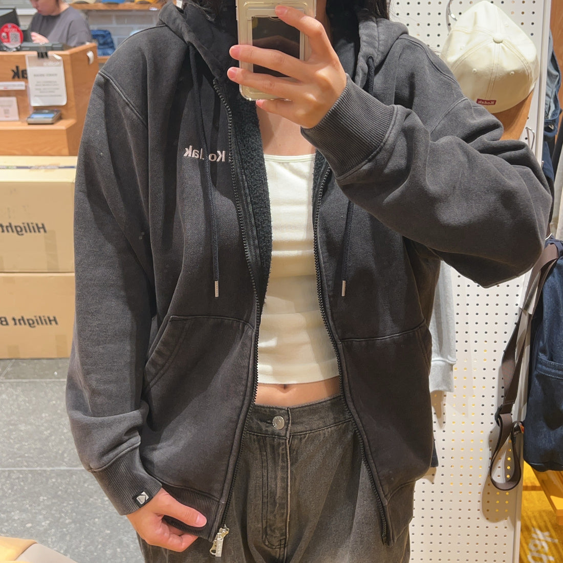 韓國 Kodak Essential Snowwashed Fleece Hooded Zip-Up【KK013】