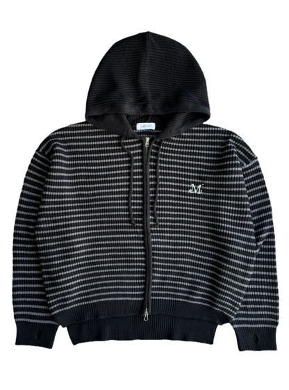 韓國 Mucent Mei Stripe Hand-Warmer Knit Zip-Up【MU186】