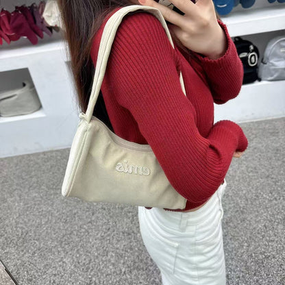 韓國 EMIS Corduroy Applique Hobo Bag【ES097】