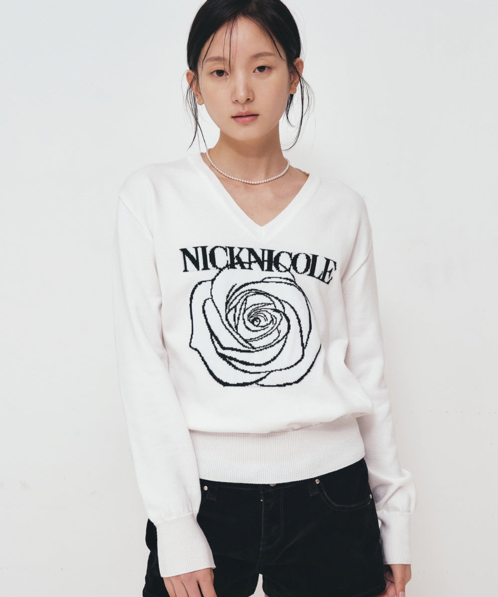韓國 Nick Nicole Rose Jacquard Pullover Knit【NK021】