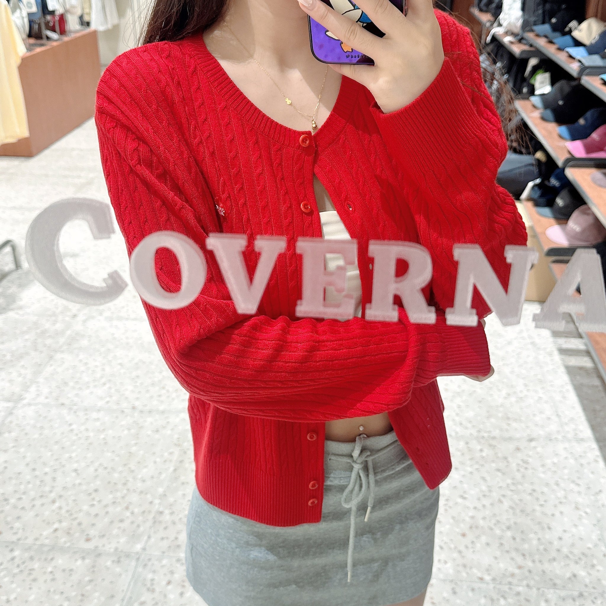 韓國 Covernat Women's Clover Heart Cable Cardigan【CO048】