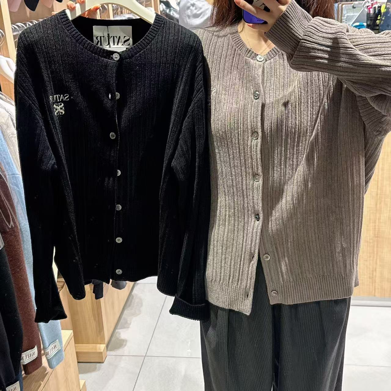 韓國 Satur Fleece Crew Neck Cardigan【SR177】