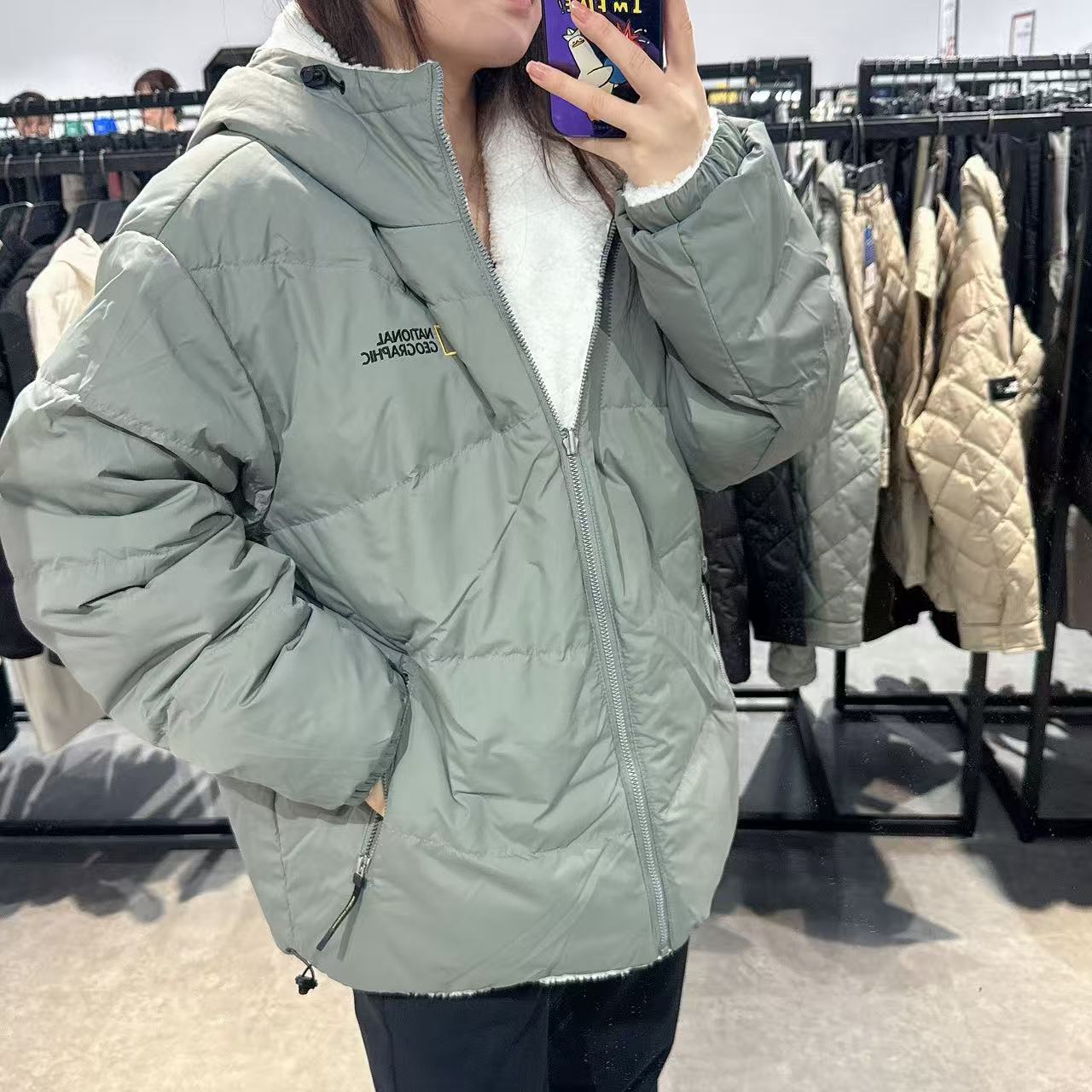 韓國 National Geographic Men's Reversible Fleece Hoodie Duck Down Jumper【NG127】