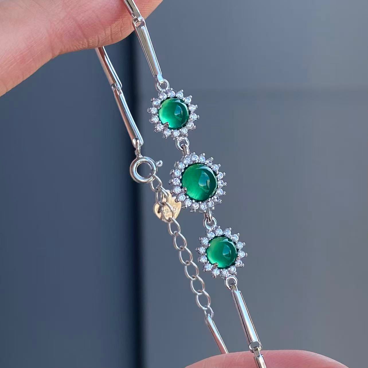 日本直送 綠玉髓銀制手鍊【JS373】