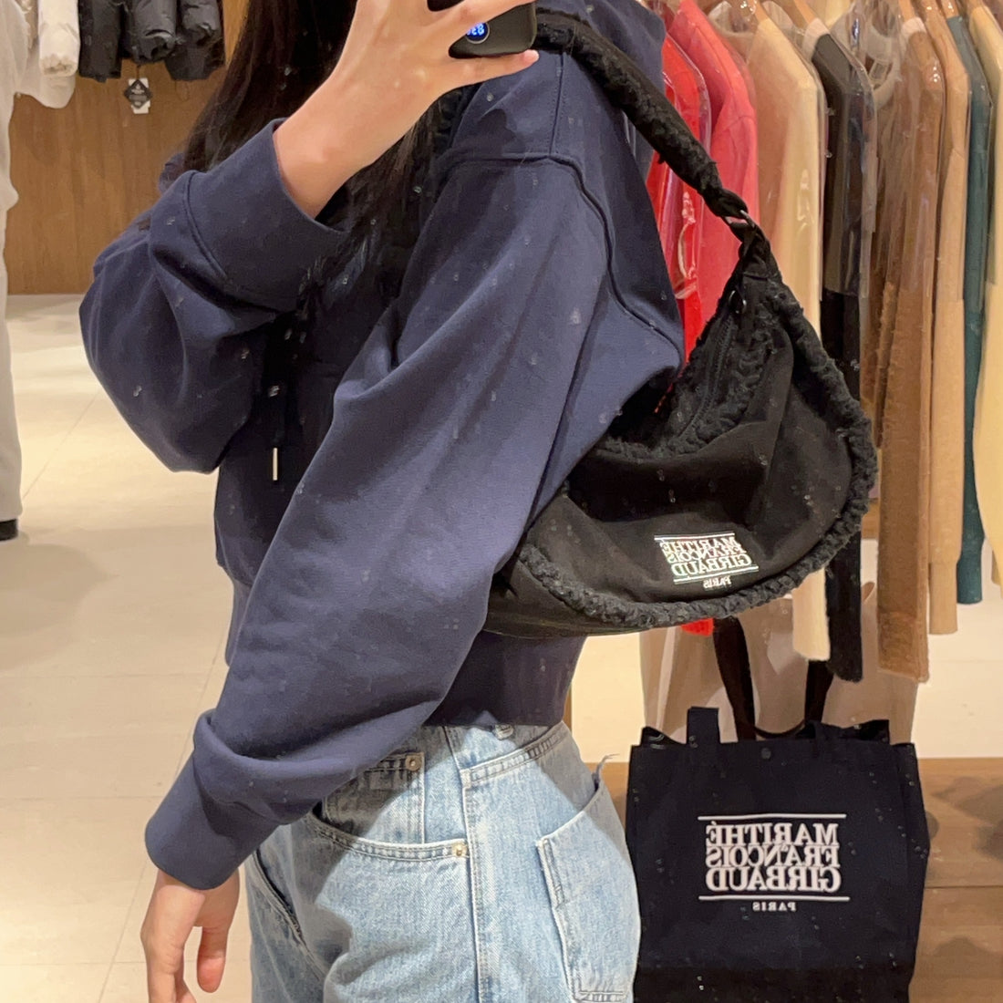 韓國 Marithe Francois Girbaud Classic Logo Suede Hobo Bag 【MF265】