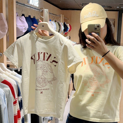 韓國 Satur Capri Citron Drawing Summer Graphic T-Shirt【SR098】