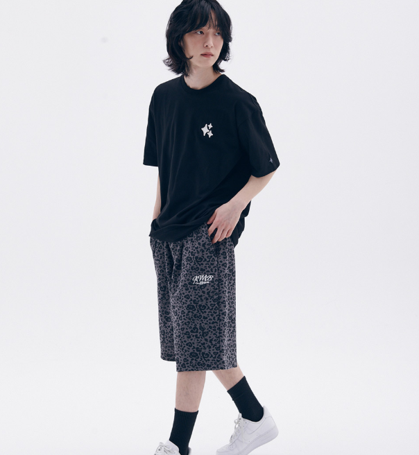 韓國 Ambler Heart Bear Leopard Pants Bermuda One-Tuck Sweat Shorts【AR119】