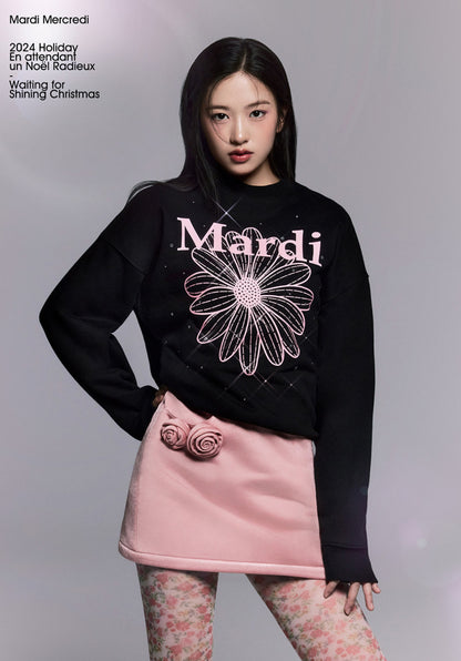 韓國 Mardi Mercredi SWEATSHIRT FLOWERMARDI STONE EMBELLISHED【MM004】