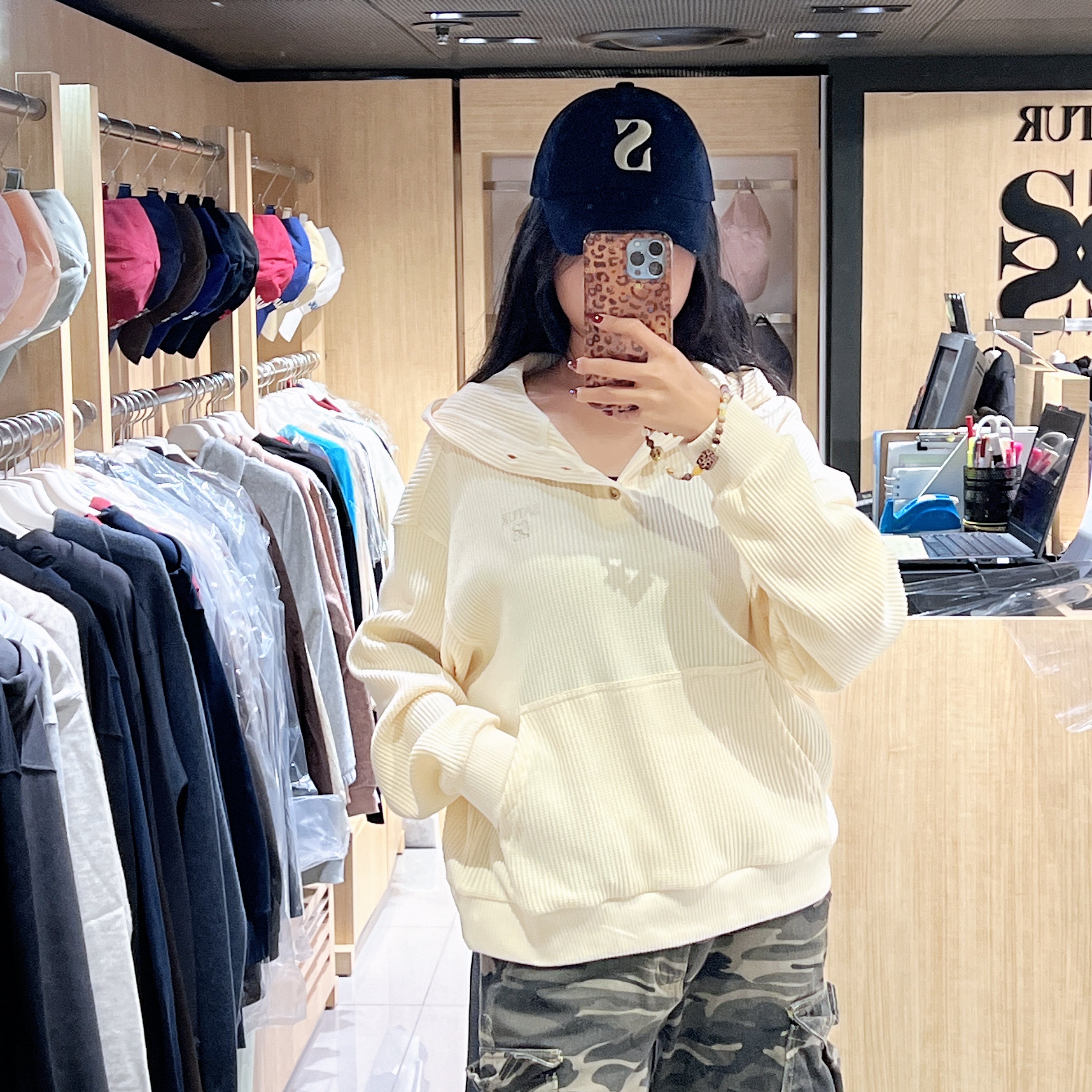 韓國 Satur Half Button Waffle Hoodie【SR222】