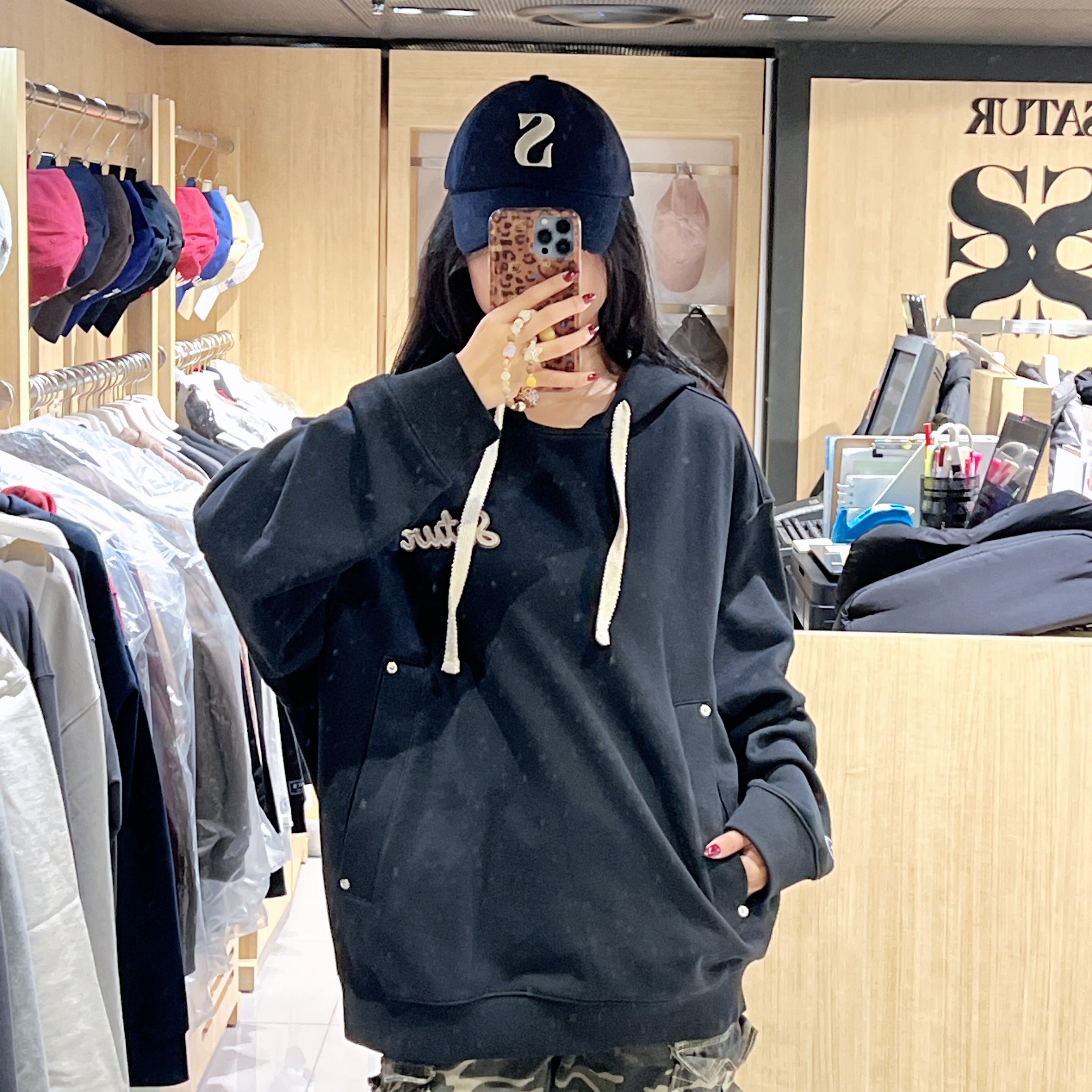 韓國 Satur Setter Applique Round Neck Hooded T-Shirt【SR227】