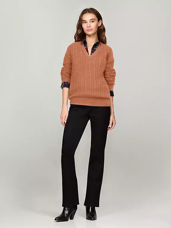 Tommy Hilfiger - Cable Knit Wool-Blend V-Neck Sweater