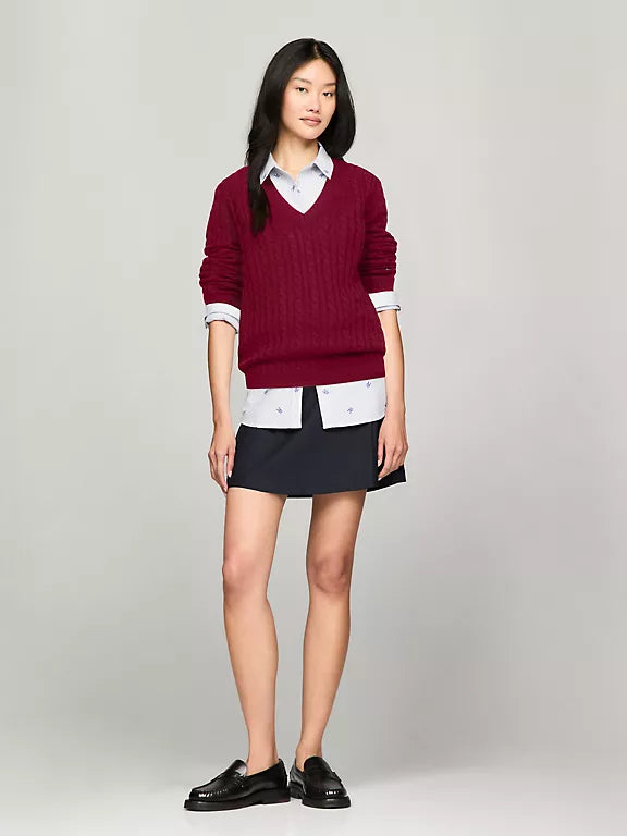 Tommy Hilfiger - Cable Knit Wool-Blend V-Neck Sweater