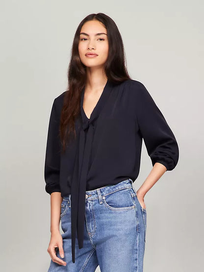 Tommy Hilfiger - Relaxed Fit Tie-Neck Top