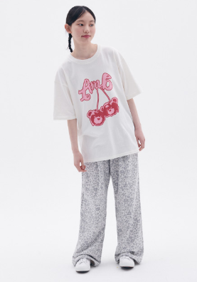 韓國 Ambler Cherry Bear Graphic Short Sleeve T-shirt【AR107】