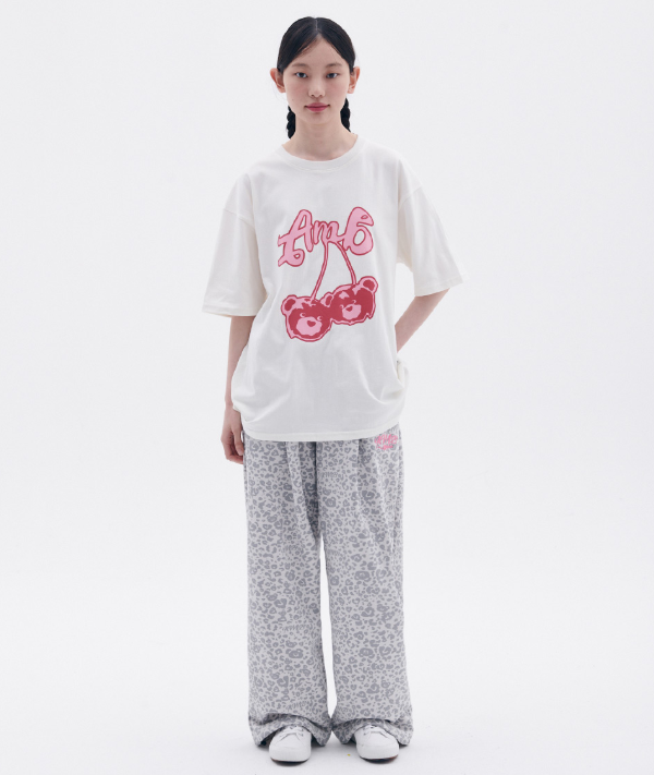 韓國 Ambler Heart Bear Leopard Pants One-Tuck 2-Way Wide Training Sweatpants【AR118】