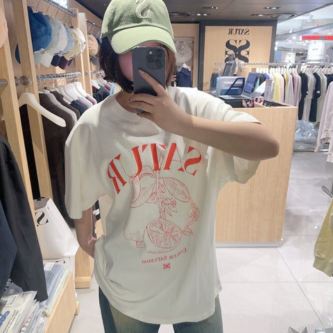 韓國 Satur Capri Citron Drawing Summer Graphic T-Shirt【SR007】