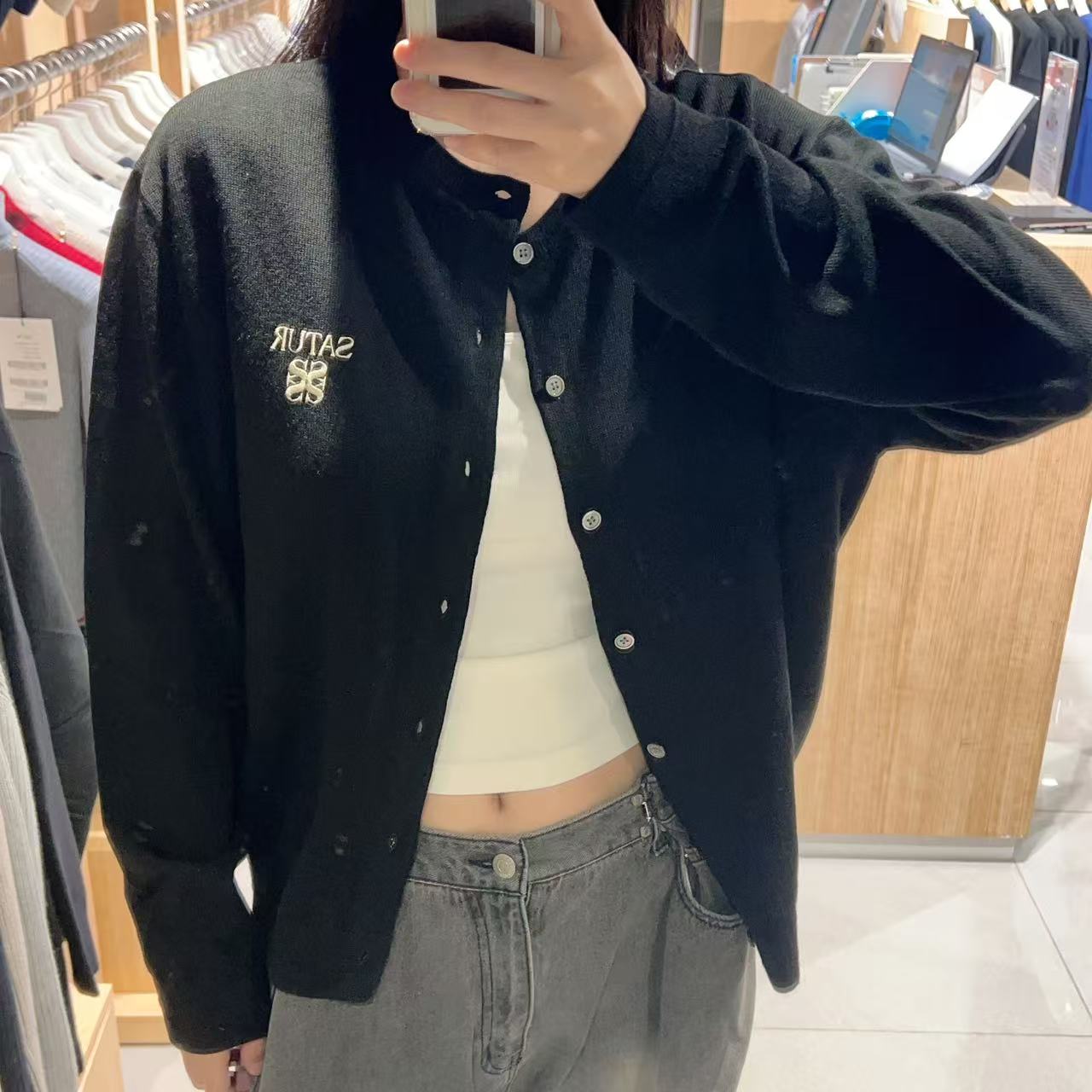 韓國 Satur Lauren Basic Crew Neck Fine Cardigan【SR139】