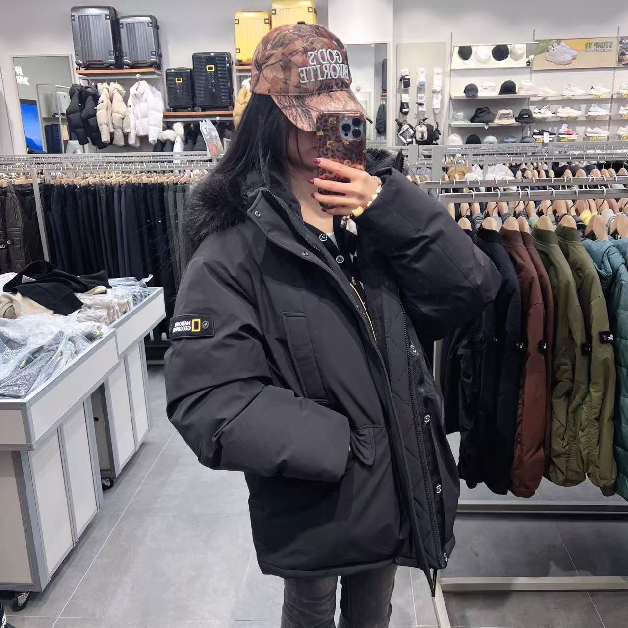 韓國 National Geographic Beluga Fur Trimmed Mid-Length Goose Down Hoodie (鵝絨)【NG200】