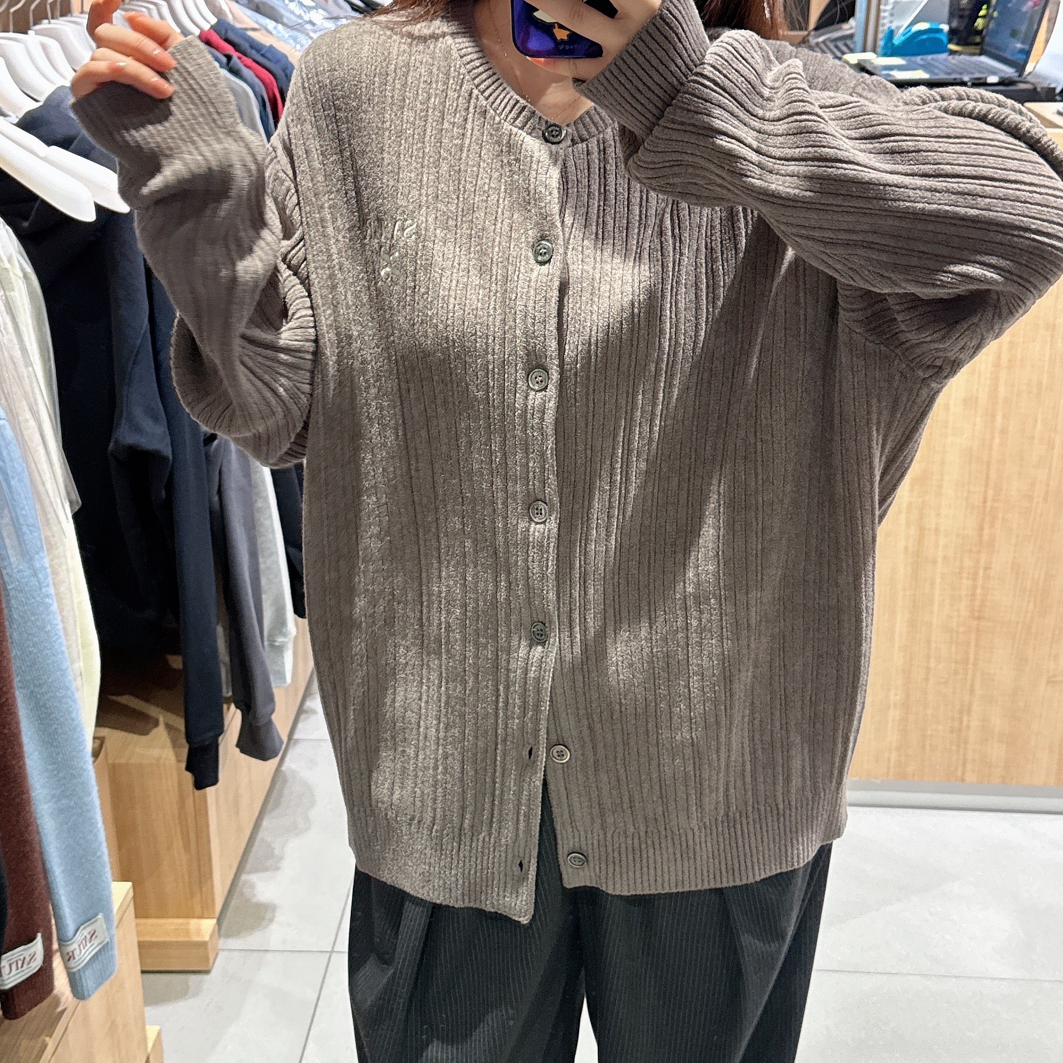 韓國 Satur Fleece Crew Neck Cardigan【SR177】