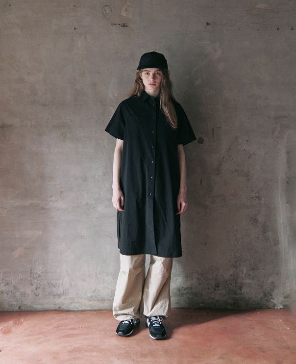 韓國 Markm Women's Nylon Pocket Short Sleeve Shirt Dress【MA168】