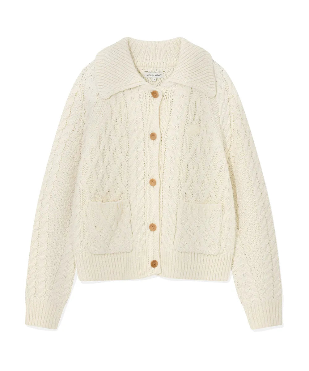 韓國 Wacky Willy Women's Cable Collar Cardigan【WW075】