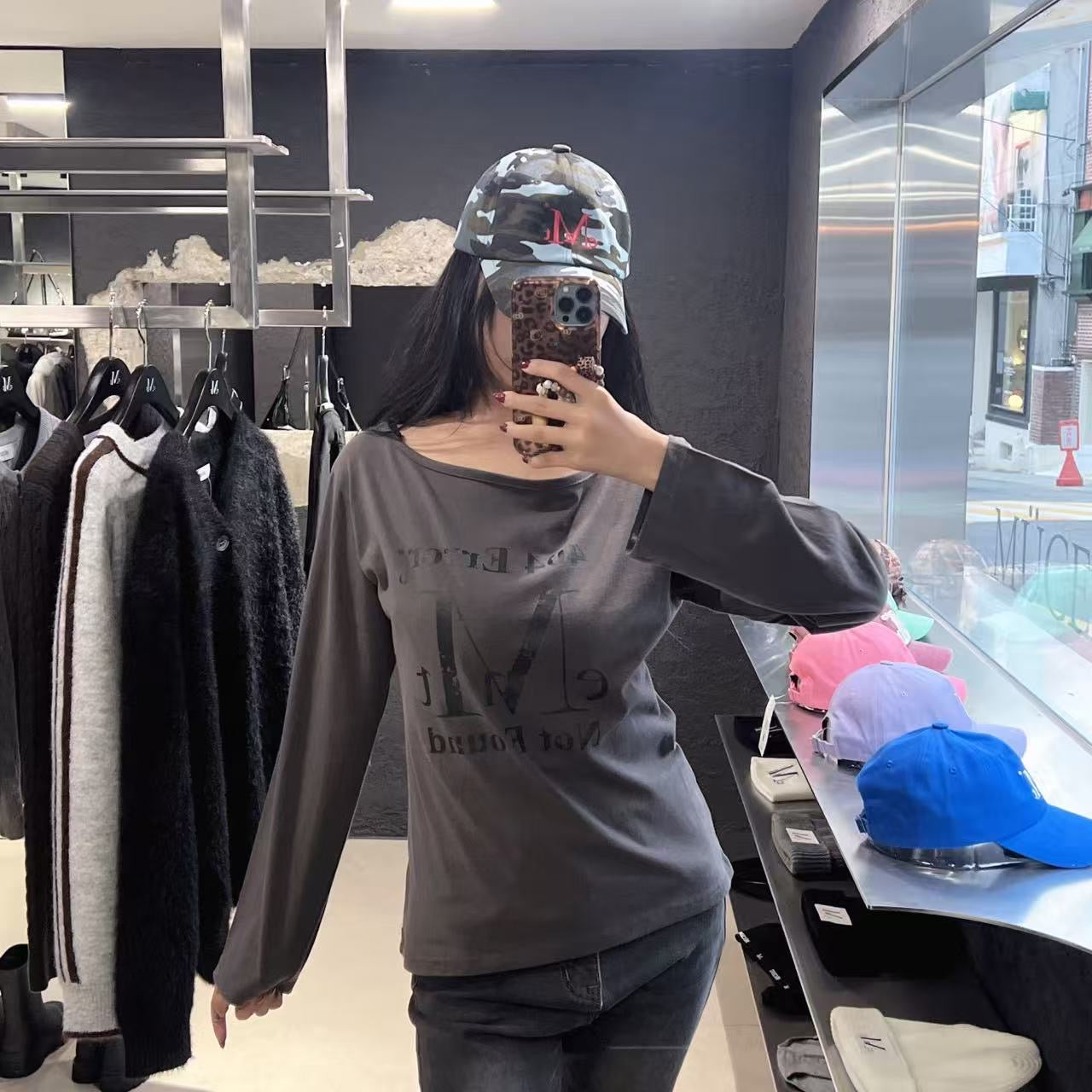 韓國 Mucent 404 Error Crack Logo One Shoulder Long Sleeve T-Shirt【MU130】