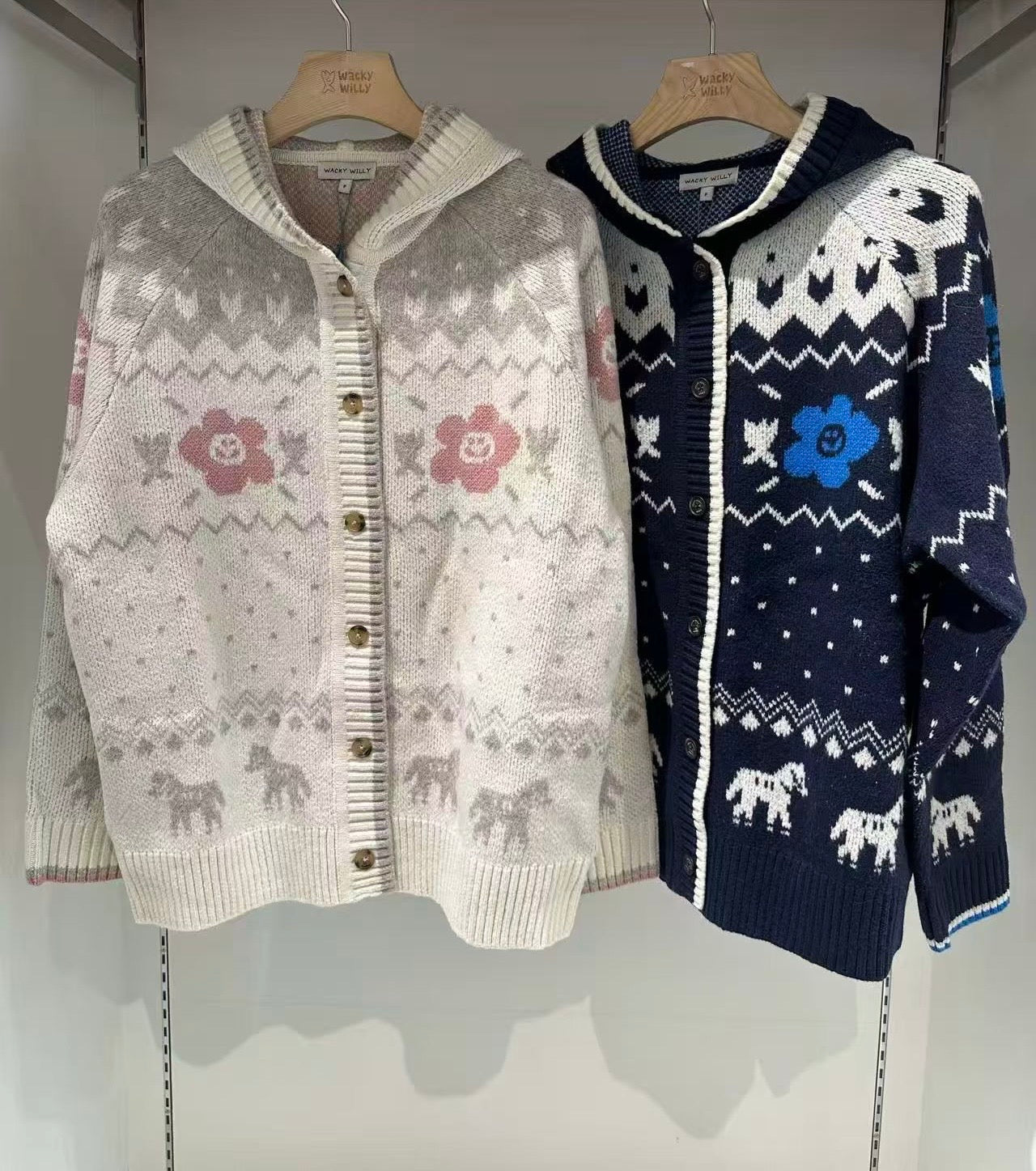 韓國 Wacky Willy Women's Nordic Pattern Hooded Cardigan【WW091】