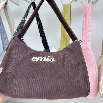 韓國 EMIS Corduroy Applique Hobo Bag【ES097】