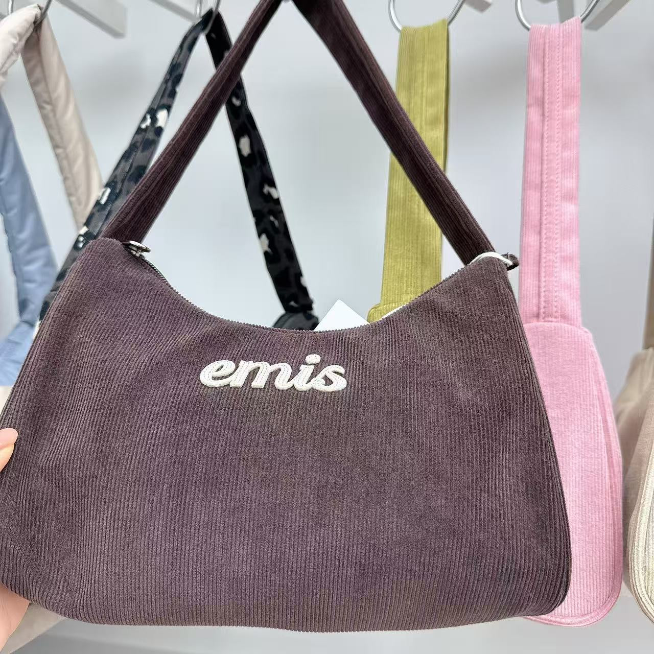 韓國 EMIS Corduroy Applique Hobo Bag【ES097】