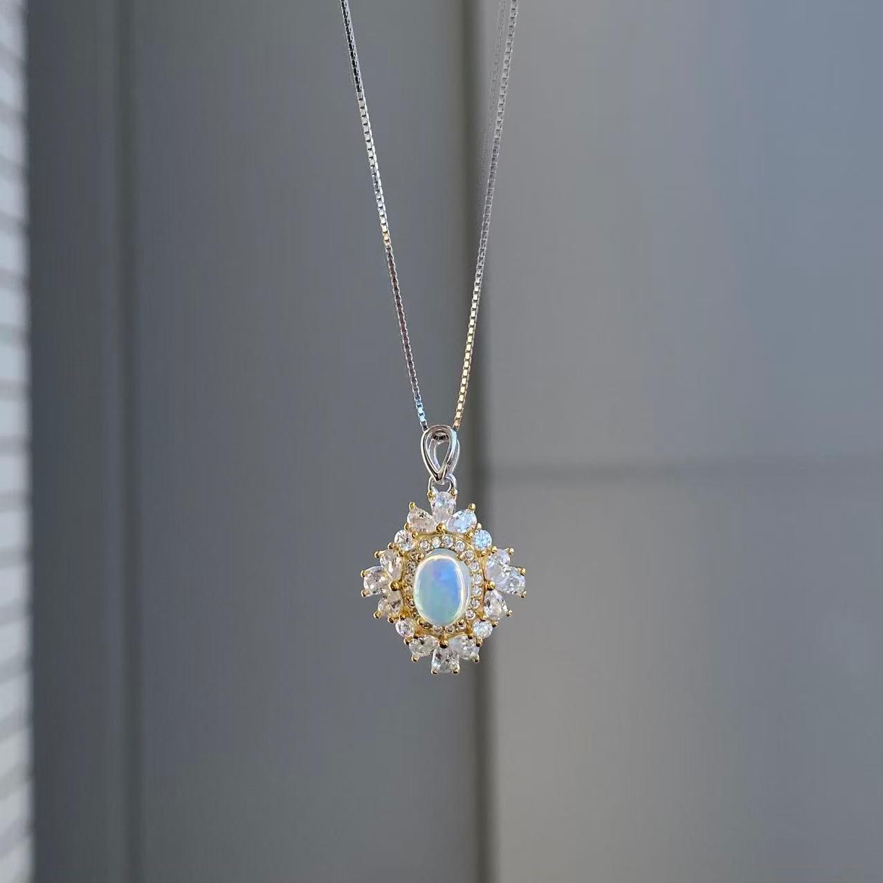 日本直送 滿鑲天然歐泊銀項鍊【JS351】