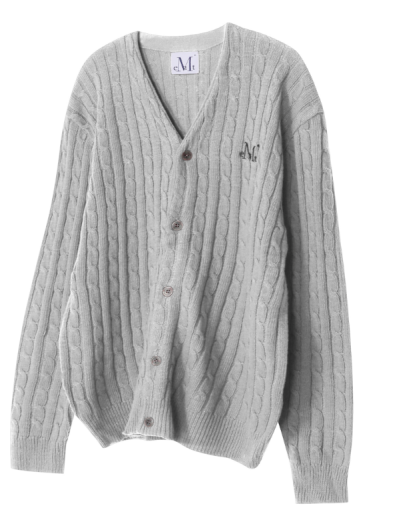 韓國 Mucent Helmsley V-Neck Cable Knit Cardigan【MU182】