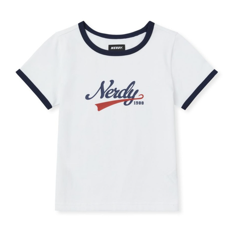 韓國 Nerdy Women's Varsity Logo Ringer S/S T-Shirt【NY033】