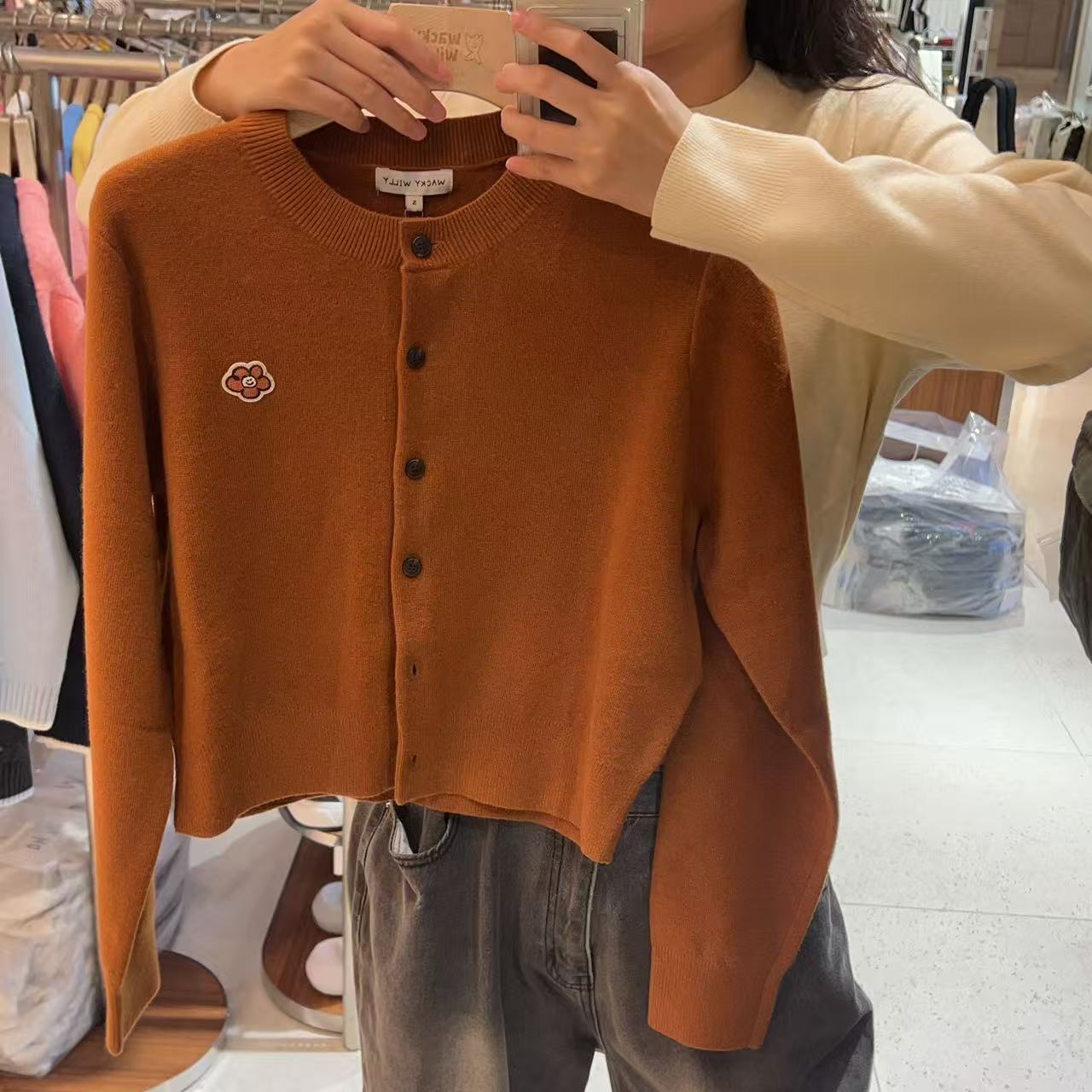 韓國 Wacky Willy Women's Lily Wappen Round Neck Cardigan【WW036】