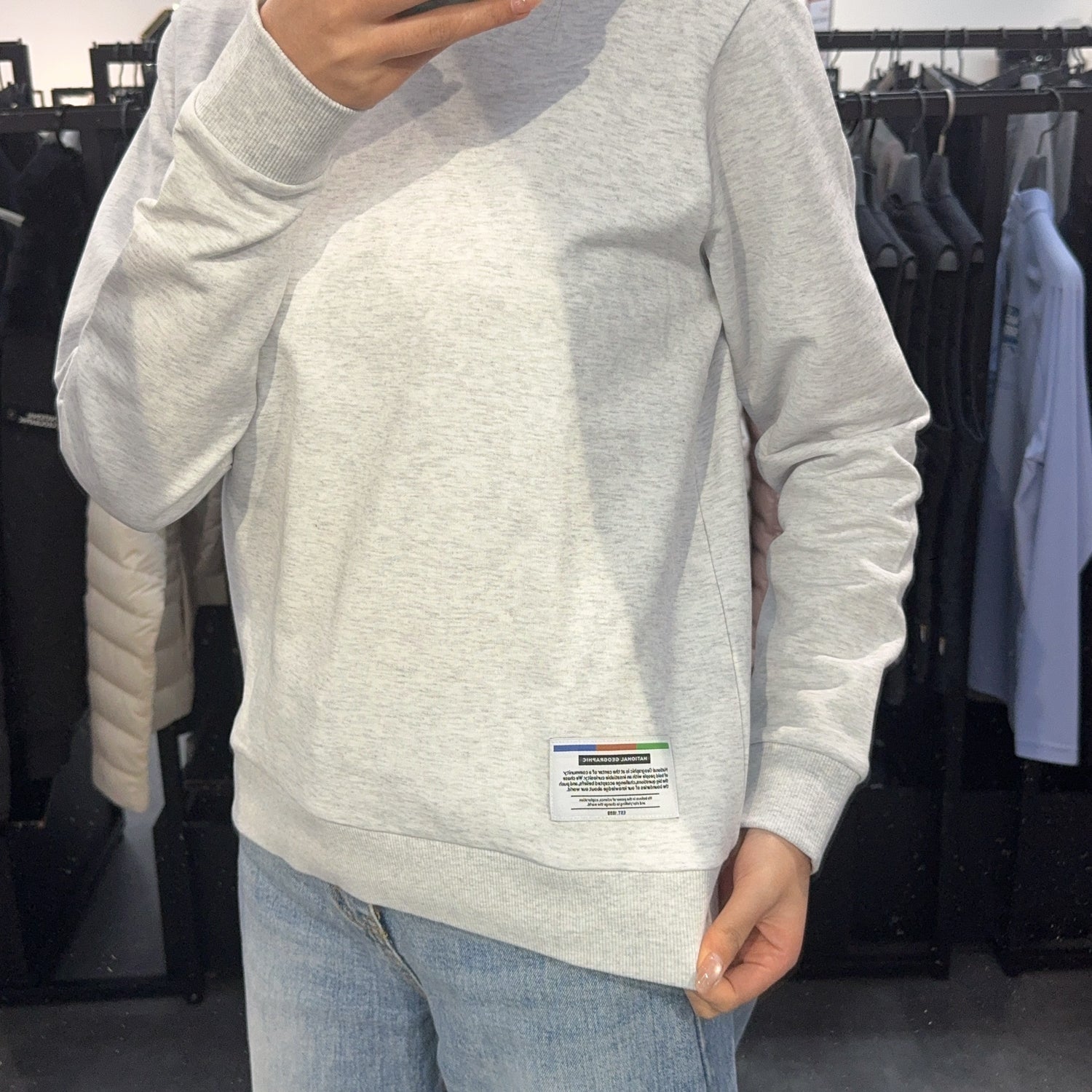 韓國 National Geographic Unisex FOLHAS Basic Small LOGO Sweatshirt【NG390】