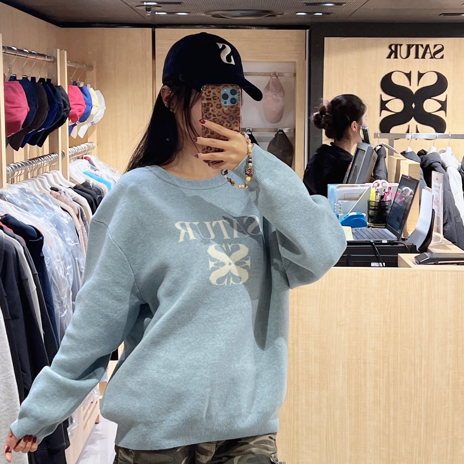 韓國 Satur Basic Logo Jacquard Crew Neck Knit【SR144】