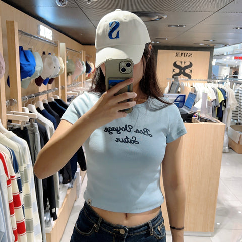 韓國 Satur Bon Voyage Slim Fit Crop T-Shirt【SR091】