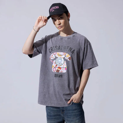 Crisathena Telephone Stone Washed T-Shirt【SM199】
