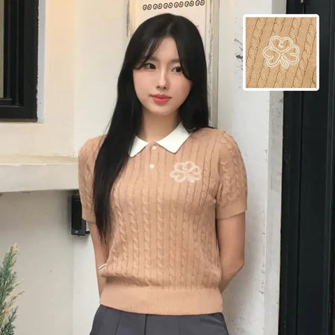 韓國 Mark Gonzales Club Women's Cable Short Sleeve Knit Top【MG083】