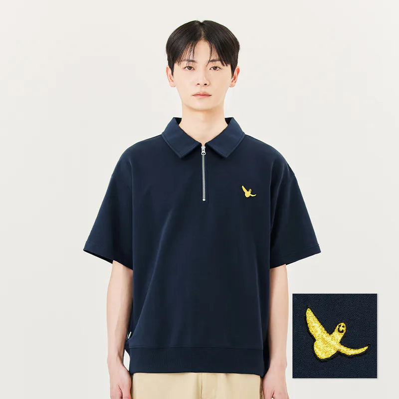 韓國 Mark Gonzales Angel Patch Half Zip Stand Up Collar Short Sleeved Sweatshirt【MG053】