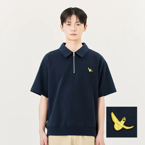 韓國 Mark Gonzales Angel Patch Half Zip Stand Up Collar Short Sleeved Sweatshirt【MG053】