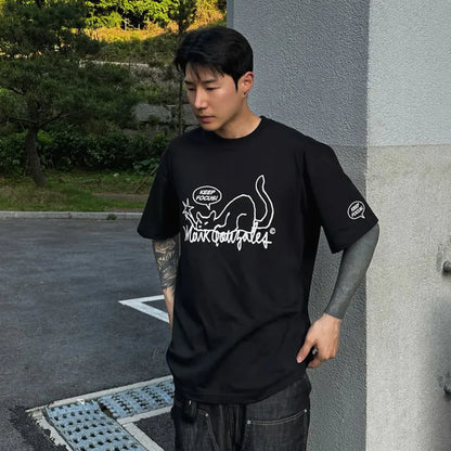 韓國 Mark Gonzales Neko Graphic Loose Fit Short Sleeve T-Shirt【MG093】